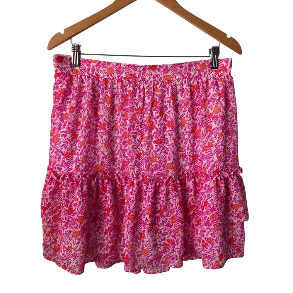 J.Crew US Womens Med Pink Floral Ruffle Mini Skirt Lined Elastic Waist Summer